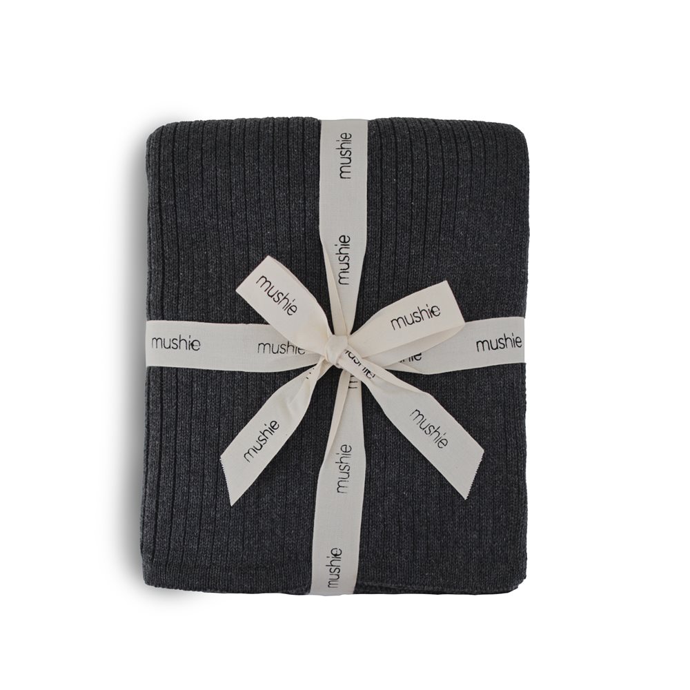 Mushie Kocyk z Organicznej Bawełny Ribbed Dark Gray Melange