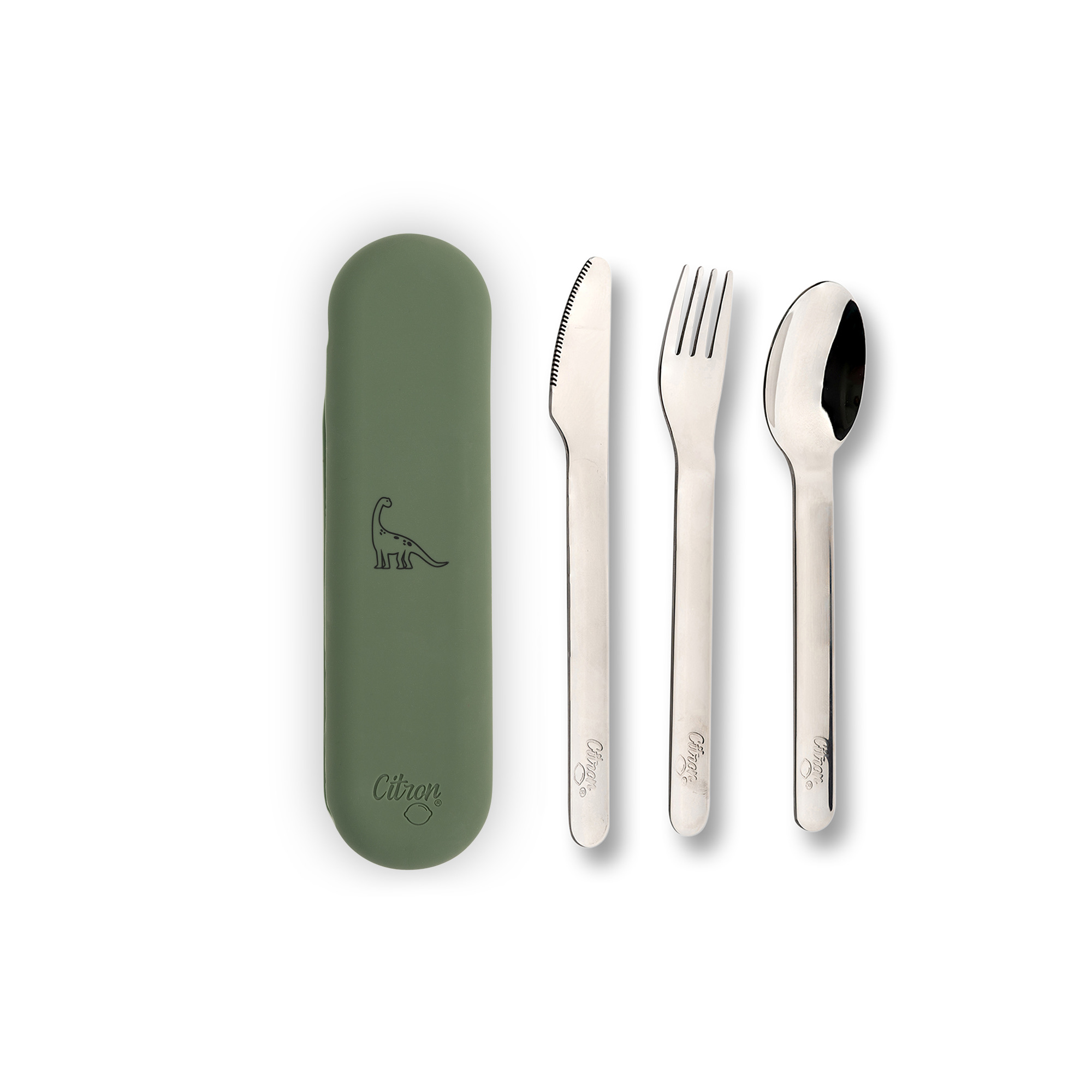 001307_0 Citron Zestaw Sztućców ze Stali Nierdzewnej - Dino Olive Green
