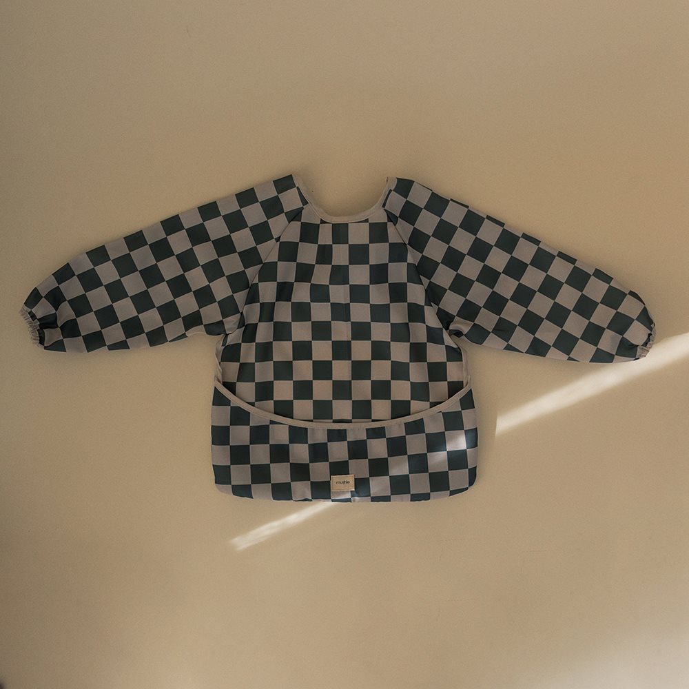Mushie Śliniak z Długim Rękawem - Olive Check
