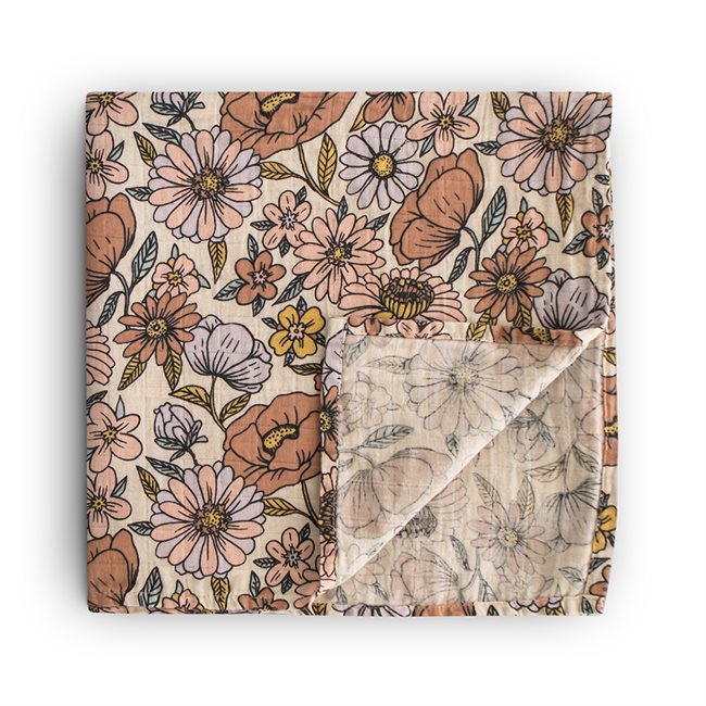 001358_0 Mushie Otulacz z Organicznej Bawełny Retro Flowers